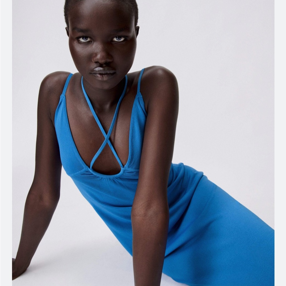 NWT Zara Blue Knit Dress with Straps